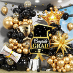 Jobkoo Graduation Decorations Class of 2025 Black & Gold Balloons Arch Kit – 120 Pcs
