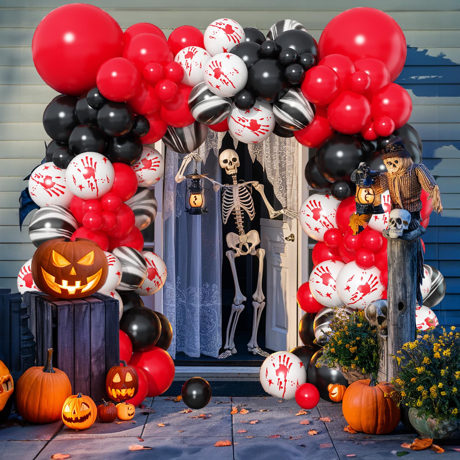 Jobkoo Halloween Balloons Garland Arch Kit – 125 Pc Red & Black Gothic Horror Decorations