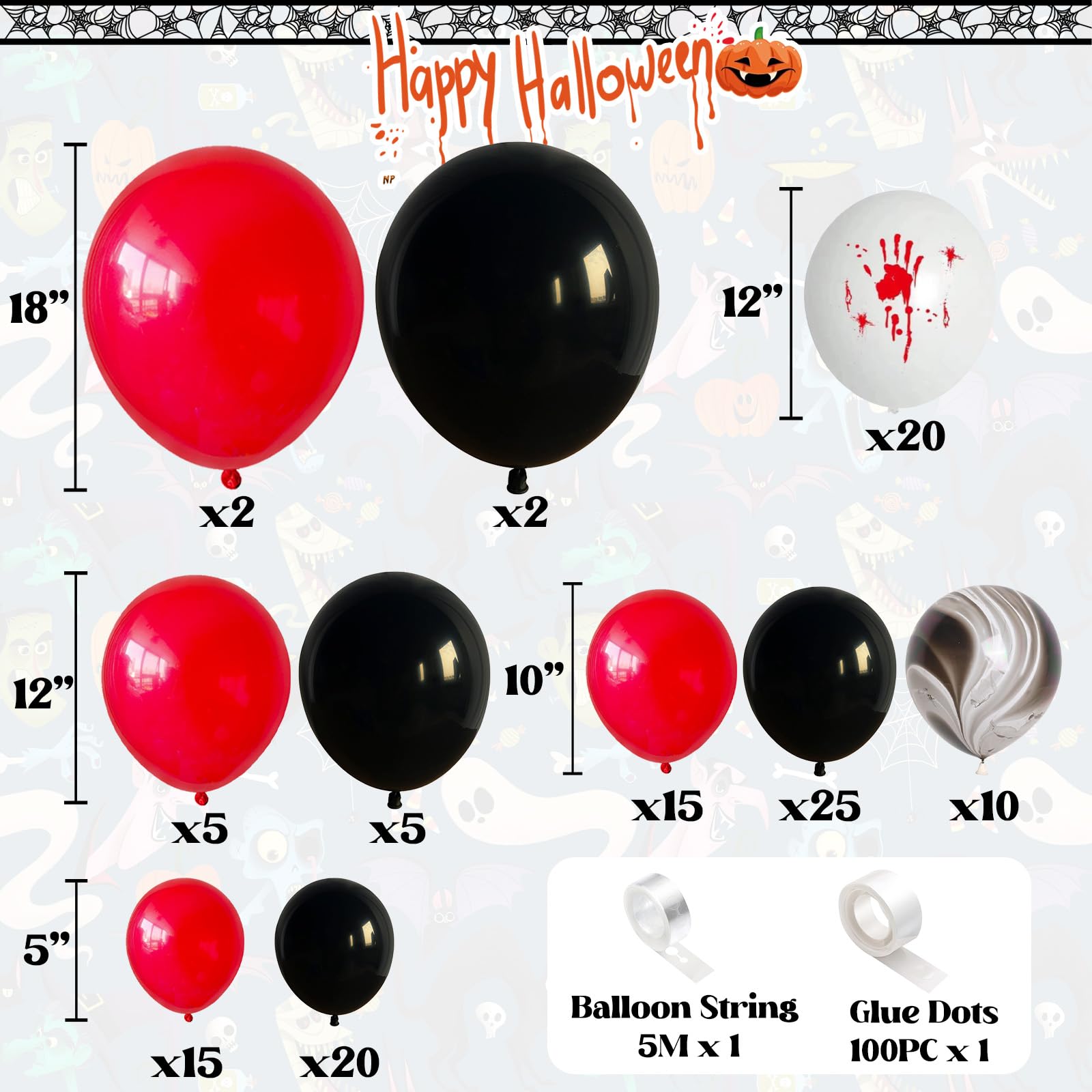 Jobkoo Halloween Balloons Garland Arch Kit – 125 Pc Red & Black Gothic Horror Decorations