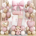 Jobkoo Number 7 Balloon Set – Pink Blush, Gold Beige & White 40" Latex & Foil Balloons for Boho 7th Birthday