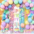 Jobkoo Pastel Birthday Decorations Kit – Macaron Rainbow Balloons, Fringe Curtain Backdrop & Banner