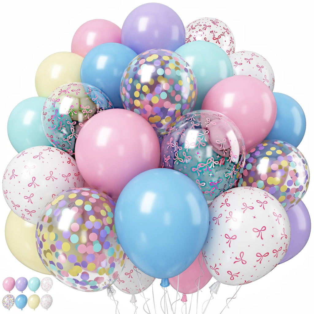 Jobkoo Pastel Bow Balloons – 55 Pcs Macaron Rainbow Set, 12in Party Decor