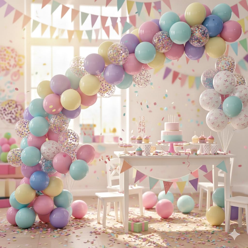 Jobkoo Pastel Bow Balloons – 55 Pcs Macaron Rainbow Set, 12in Party Decor