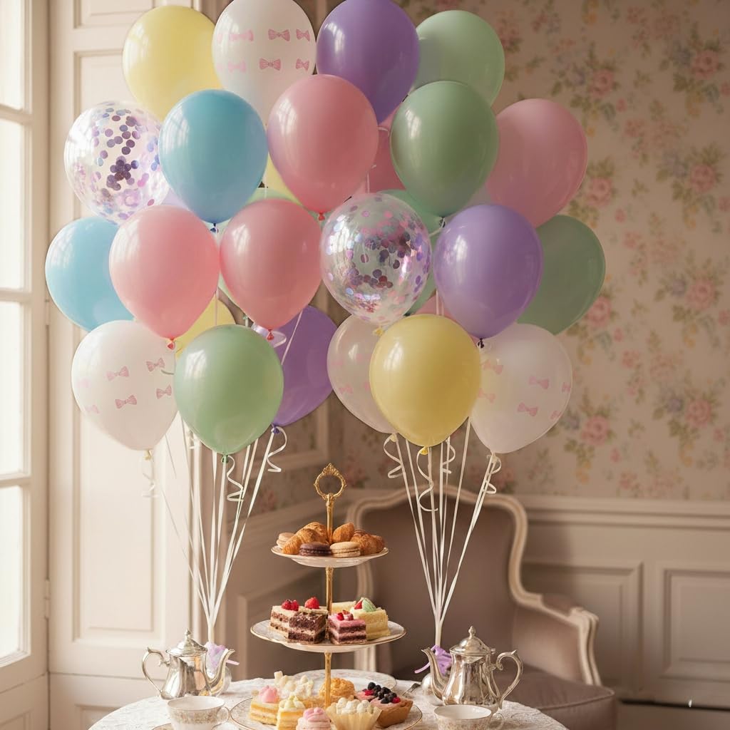 Jobkoo Pastel Bow Balloons – 55 Pcs Macaron Rainbow Set, 12in Party Decor