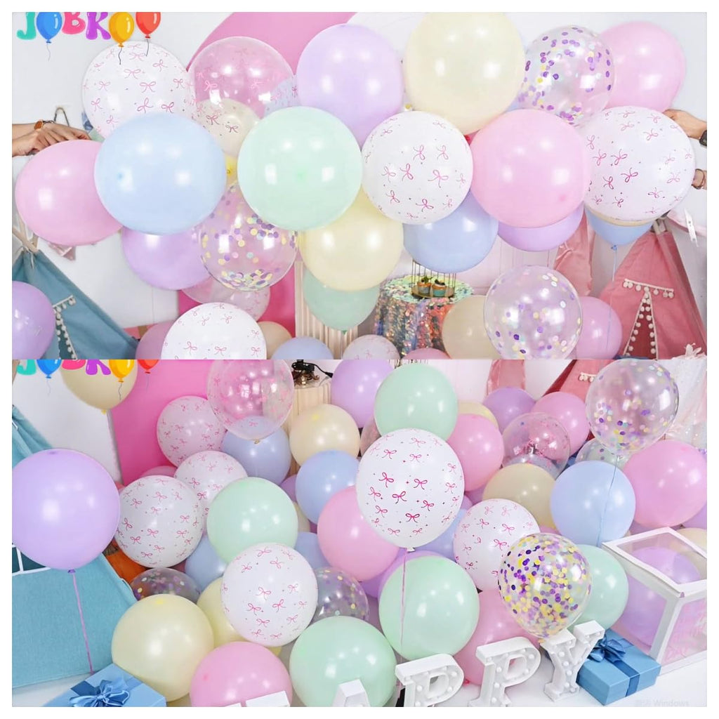 Jobkoo Pastel Bow Balloons – 55 Pcs Macaron Rainbow Set, 12in Party Decor