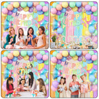Jobkoo Pastel Birthday Decorations Kit – Macaron Rainbow Balloons, Fringe Curtain Backdrop & Banner