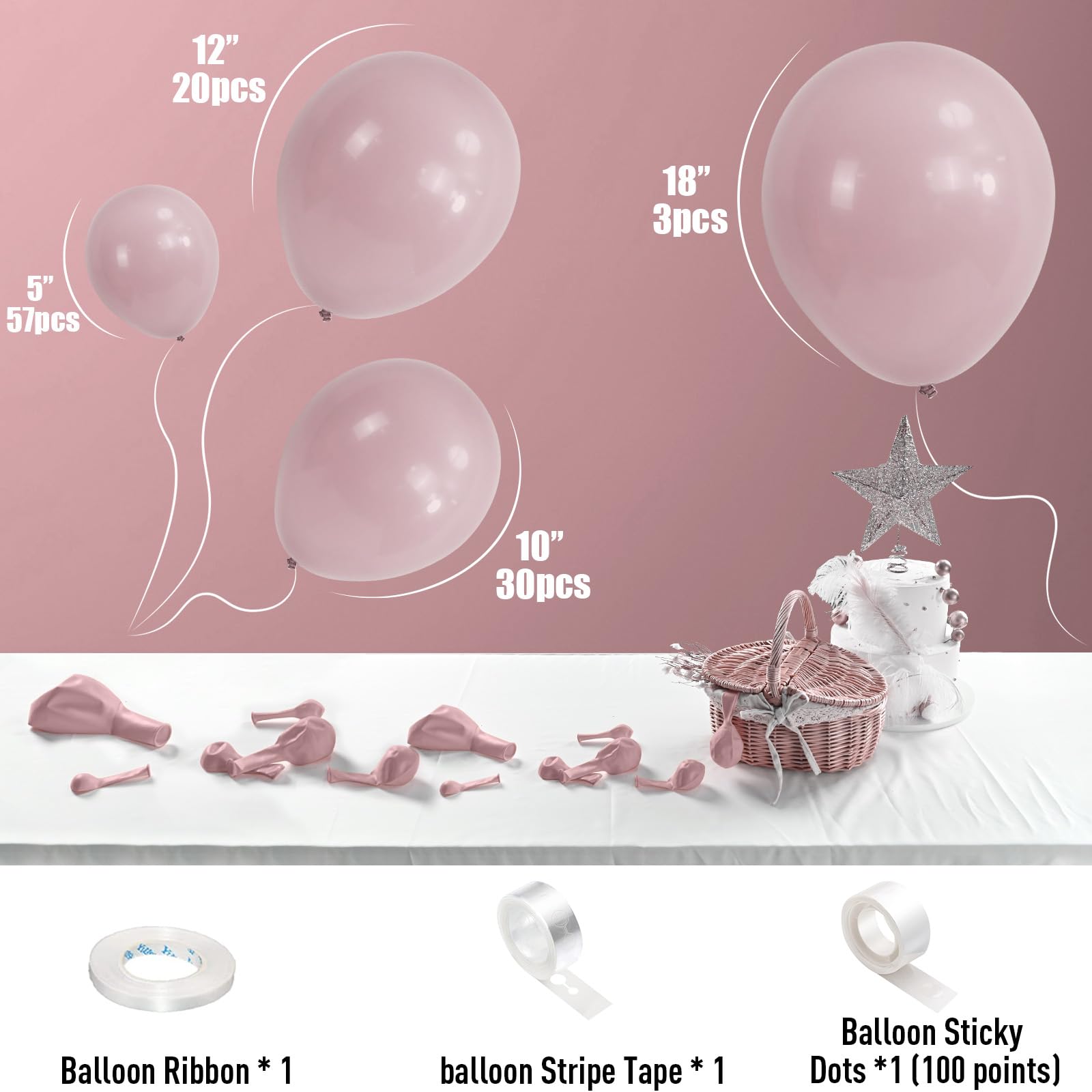 Jobkoo Pink Balloon Arch Garland Kit – 113Pcs Boho Blush Latex Balloons for Birthday, Baby Shower, Wedding