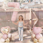 Jobkoo Number 7 Balloon Set – Pink Blush, Gold Beige & White 40" Latex & Foil Balloons for Boho 7th Birthday