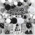 Jobkoo Black & Silver Birthday Decorations Set – Banner, Fringe Curtain, Balloons