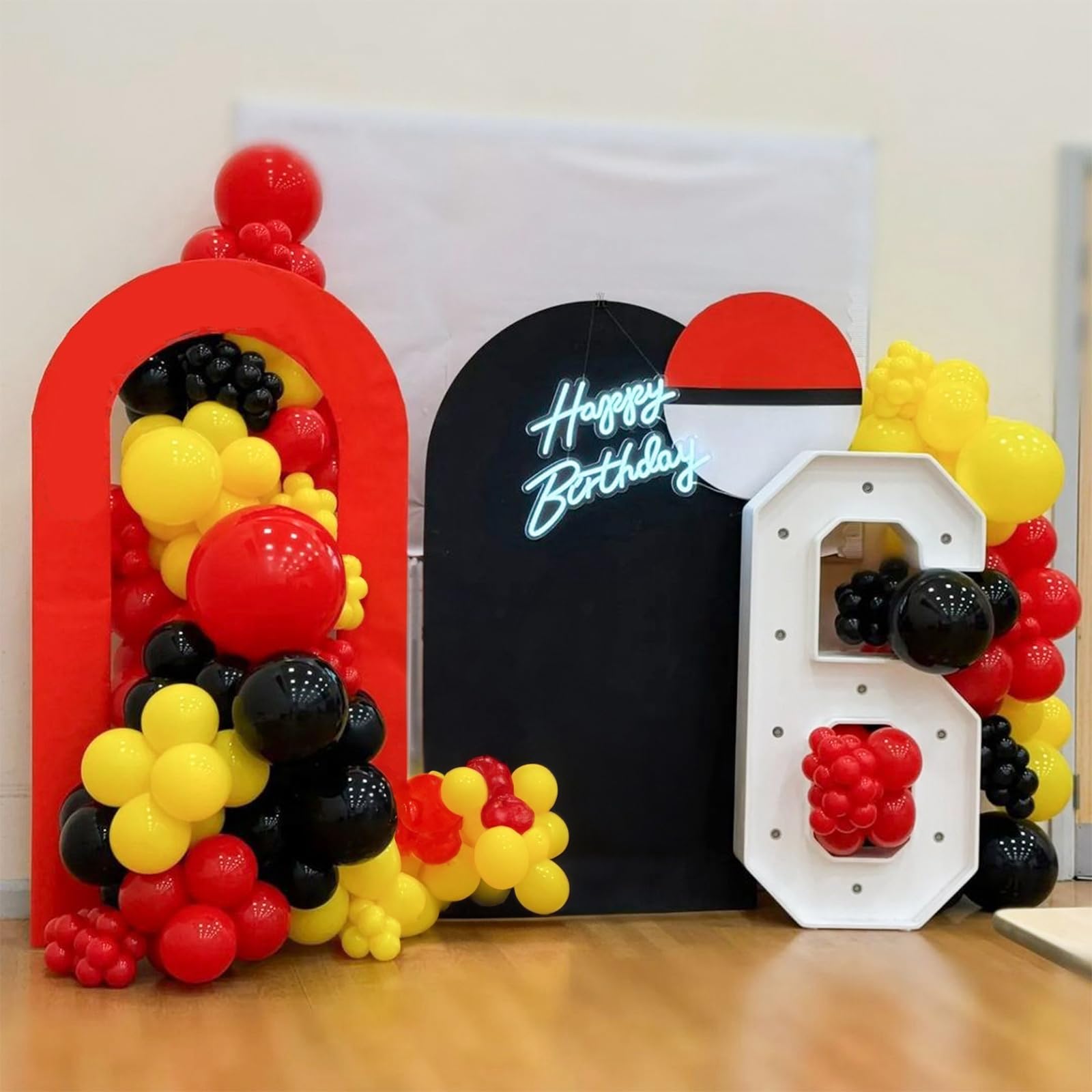 Jobkoo 12in Red Yellow Black Balloons with Lightning Print & Confetti — Biodegradable Latex