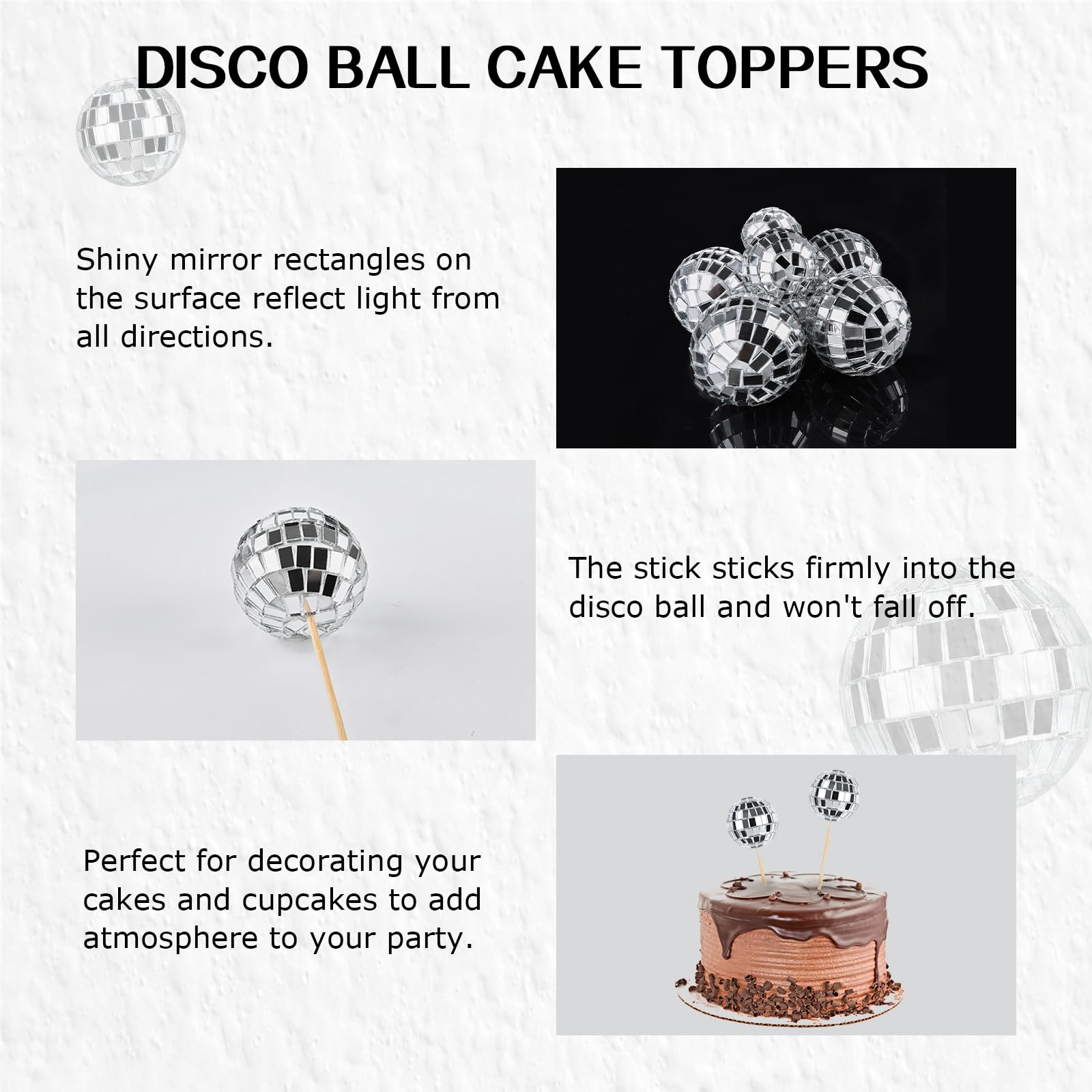 JOERSH 23pcs Disco Ball Cupcake Toppers – 70s Disco Theme Cake Picks & Happy Birthday Topper