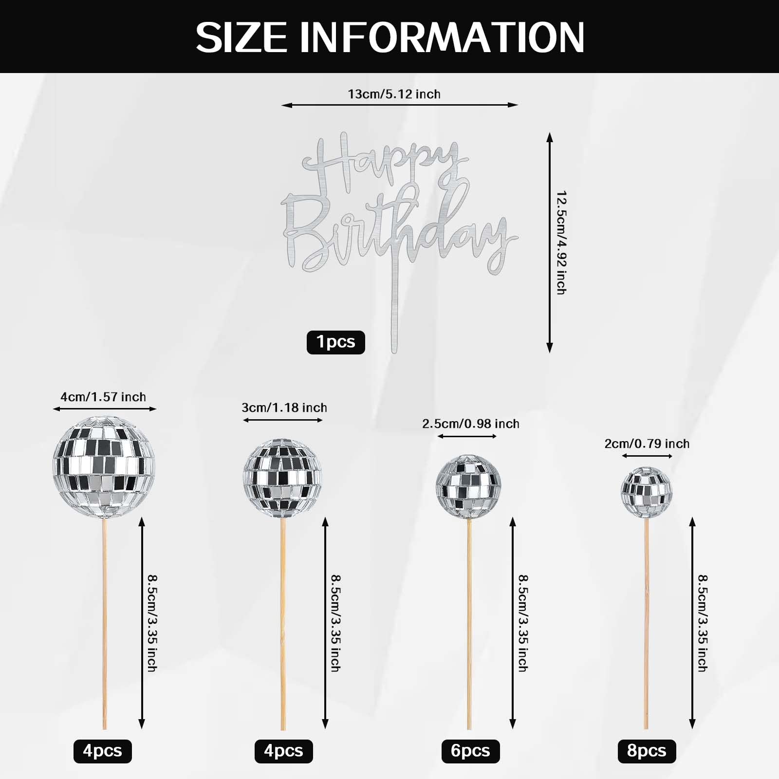 JOERSH 23pcs Disco Ball Cupcake Toppers – 70s Disco Theme Cake Picks & Happy Birthday Topper