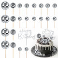 JOERSH 23pcs Disco Ball Cupcake Toppers – 70s Disco Theme Cake Picks & Happy Birthday Topper