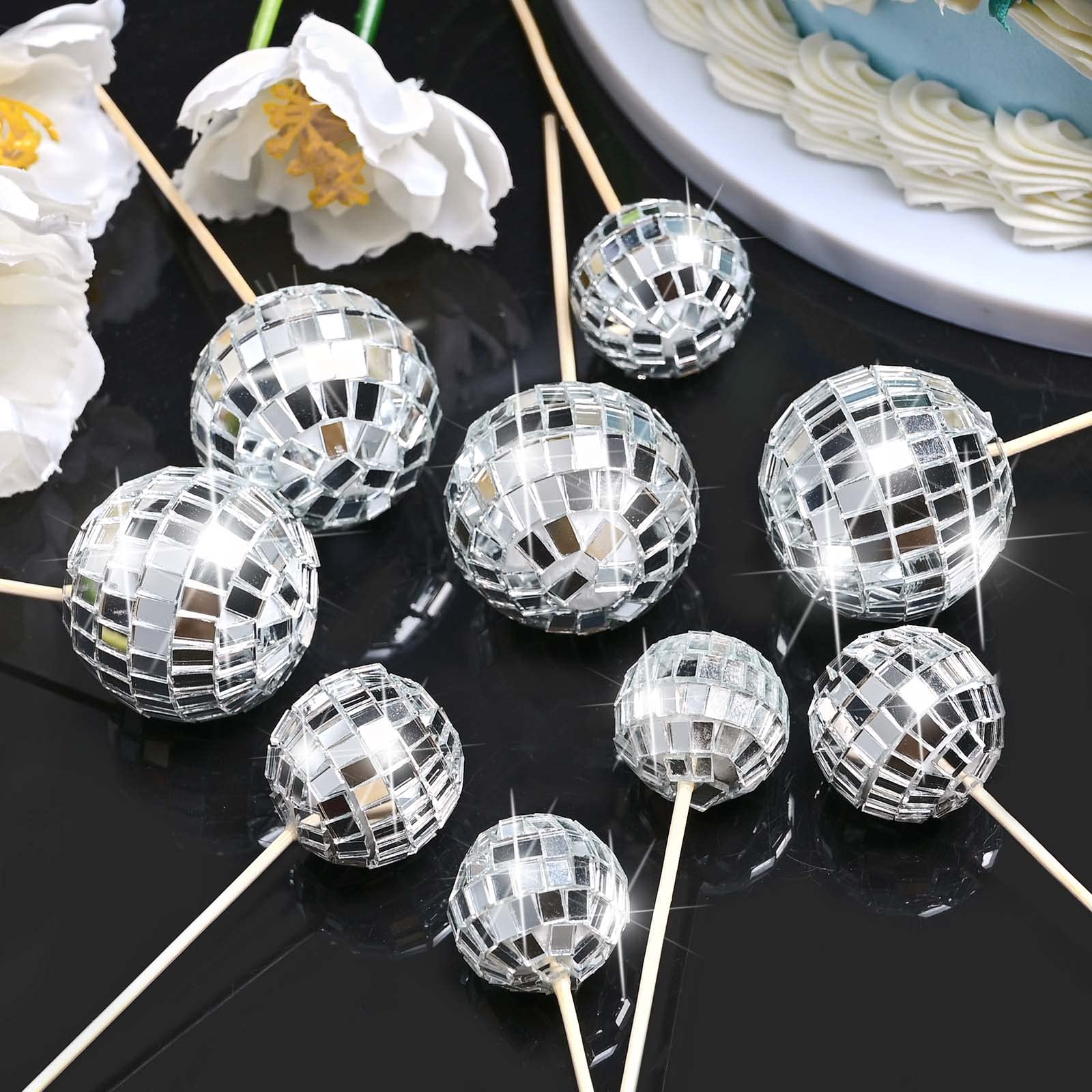 JOERSH 23pcs Disco Ball Cupcake Toppers – 70s Disco Theme Cake Picks & Happy Birthday Topper