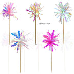 JOGILBOY 10 Pcs Happy Birthday Cake Toppers – Foil Firework Cupcake Picks & Party Decor
