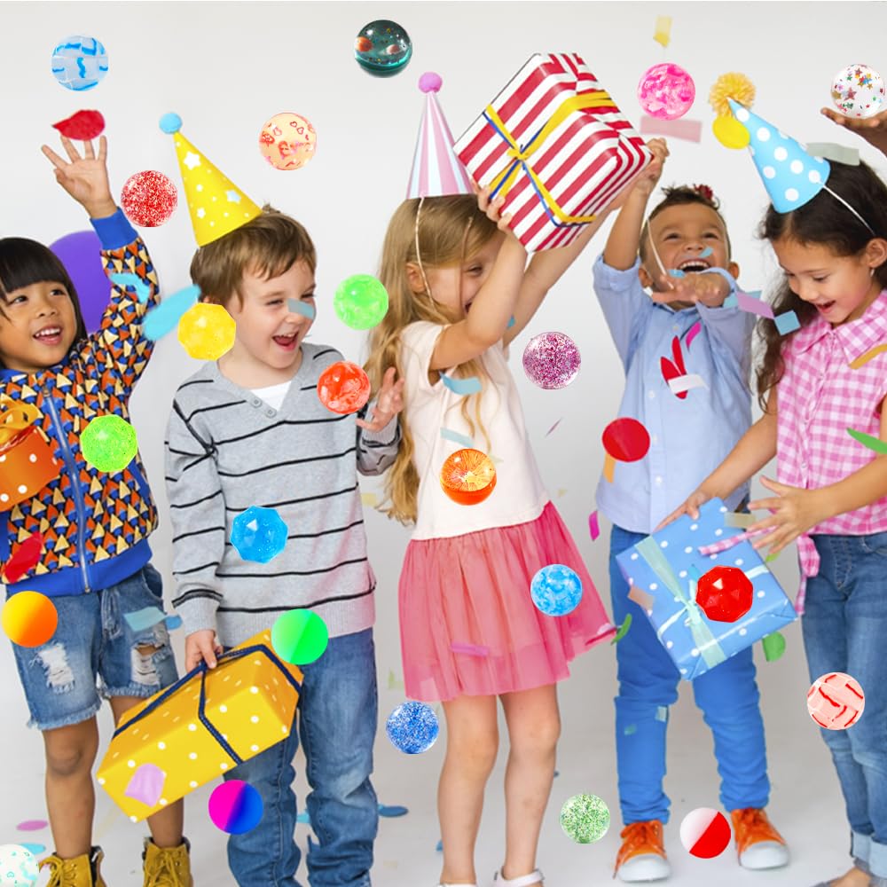 JOICEE 30Pcs Bouncy Balls – 9 Styles 30mm Set with Storage Bag | Kids Party Favors & Classroom Prizes