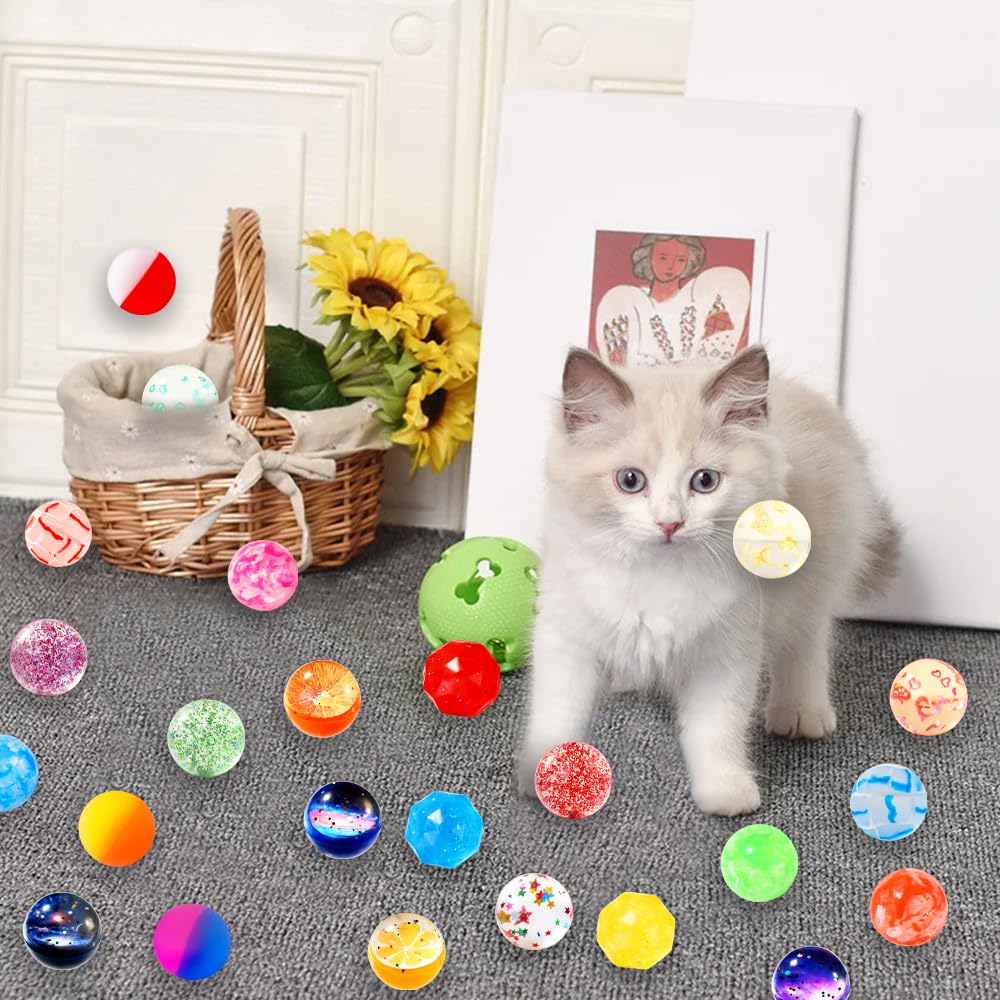 JOICEE 30Pcs Bouncy Balls – 9 Styles 30mm Set with Storage Bag | Kids Party Favors & Classroom Prizes