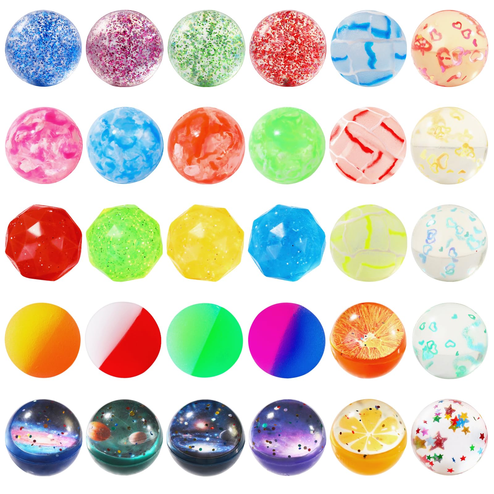 JOICEE 30Pcs Bouncy Balls – 9 Styles 30mm Set with Storage Bag | Kids Party Favors & Classroom Prizes