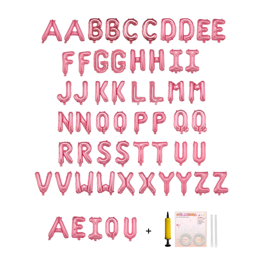 Jolixiraz 58 PCS Alphabet Balloons Set (Pastel Pink) – 2 A–Z Sets + AEIOU, 16-Inch Mylar Foil Balloons for Wedding, Birthday, Anniversary, Graduation Decor