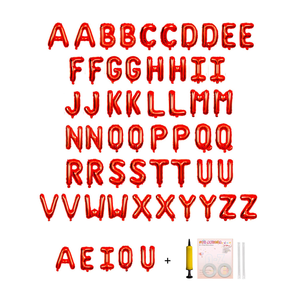 Jolixiraz 58‑Piece Alphabet Balloons – A–Z & AEIOU, 16-Inch Red Mylar Set