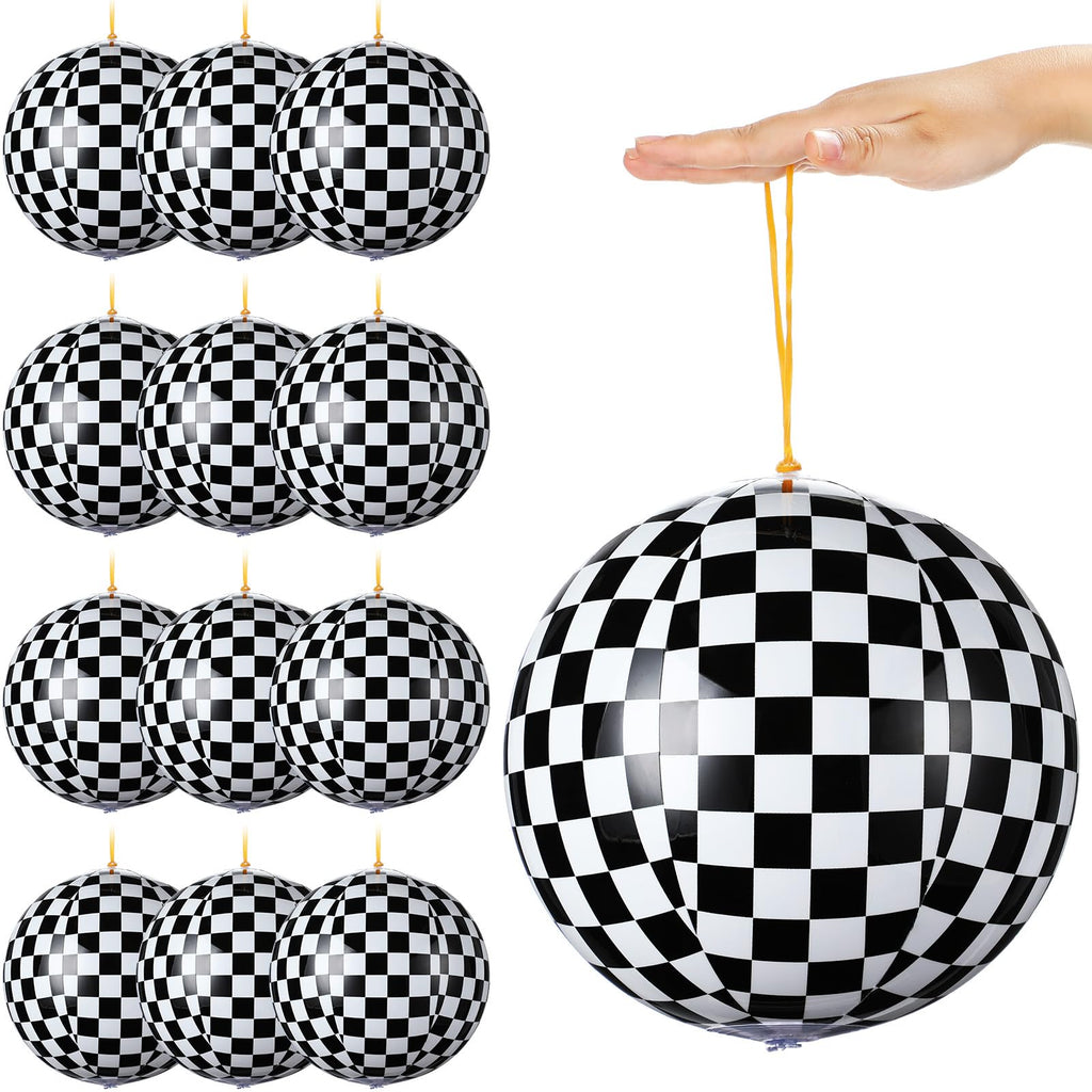 JolliLudo 12 Pcs Punching Balloons – Black & White Checkered PVC Balloons for Kids, Party Favors & Prizes