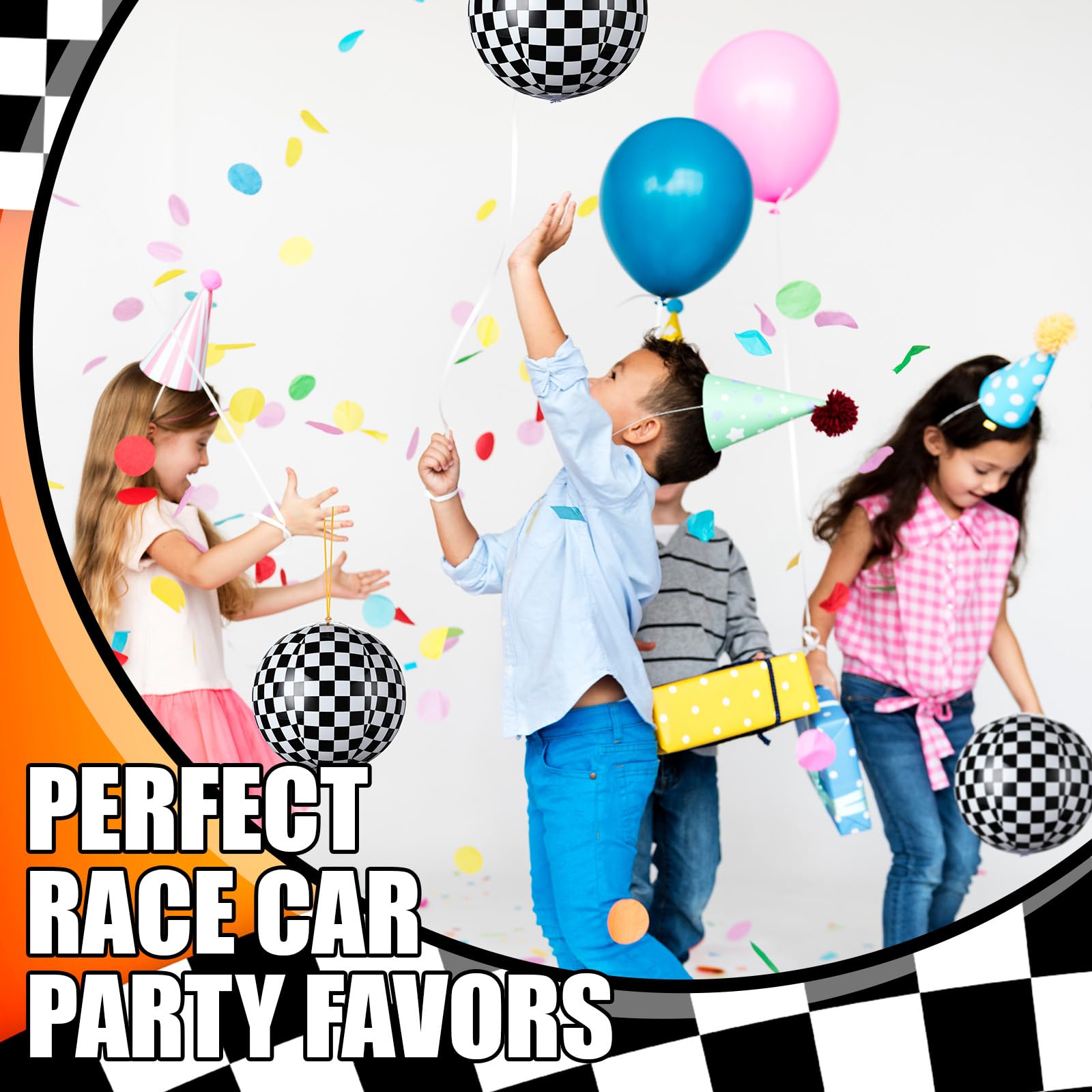 JolliLudo 12 Pcs Punching Balloons – Black & White Checkered PVC Balloons for Kids, Party Favors & Prizes