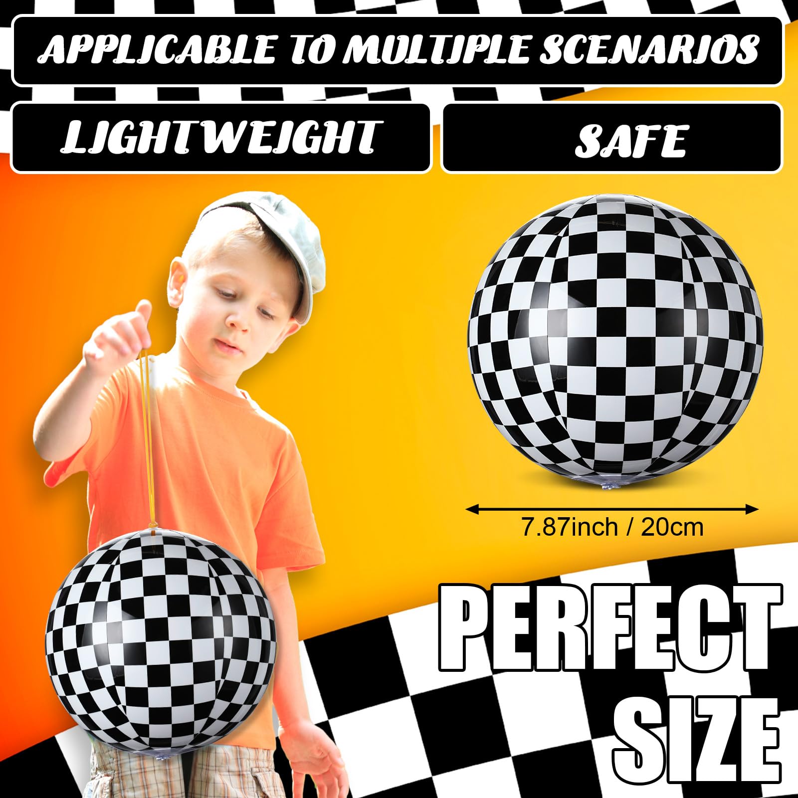 JolliLudo 12 Pcs Punching Balloons – Black & White Checkered PVC Balloons for Kids, Party Favors & Prizes
