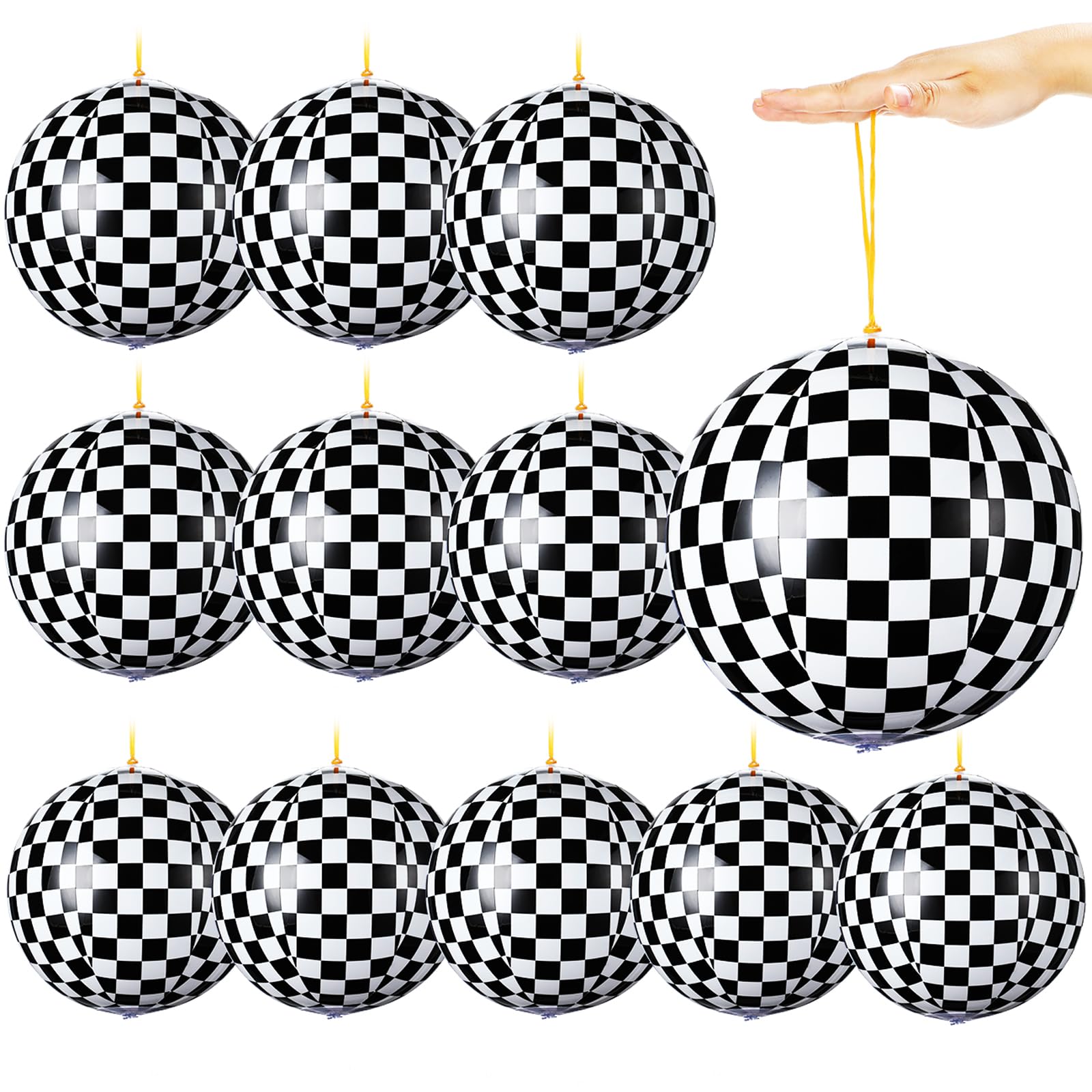 JolliLudo 12 Pcs Punching Balloons – Black & White Checkered PVC Balloons for Kids, Party Favors & Prizes
