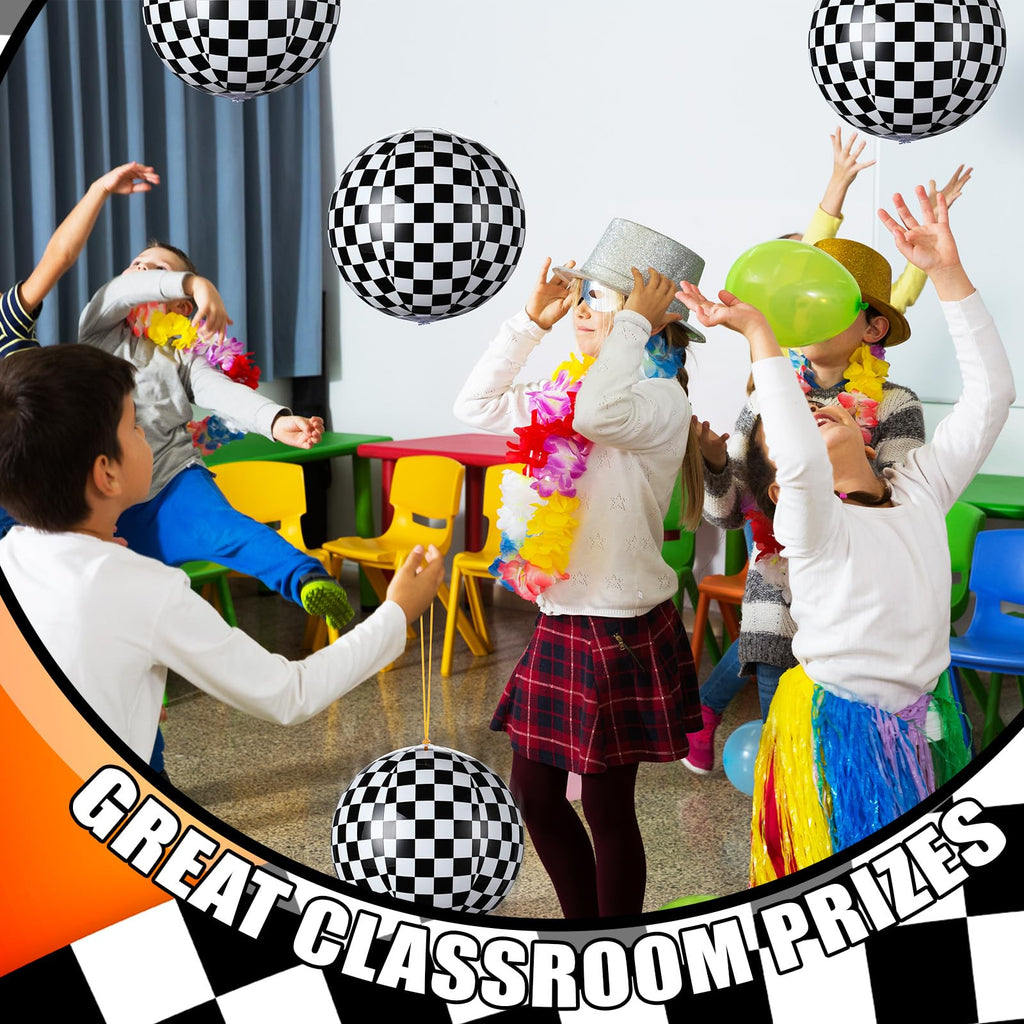 JolliLudo 12 Pcs Punching Balloons – Black & White Checkered PVC Balloons for Kids, Party Favors & Prizes