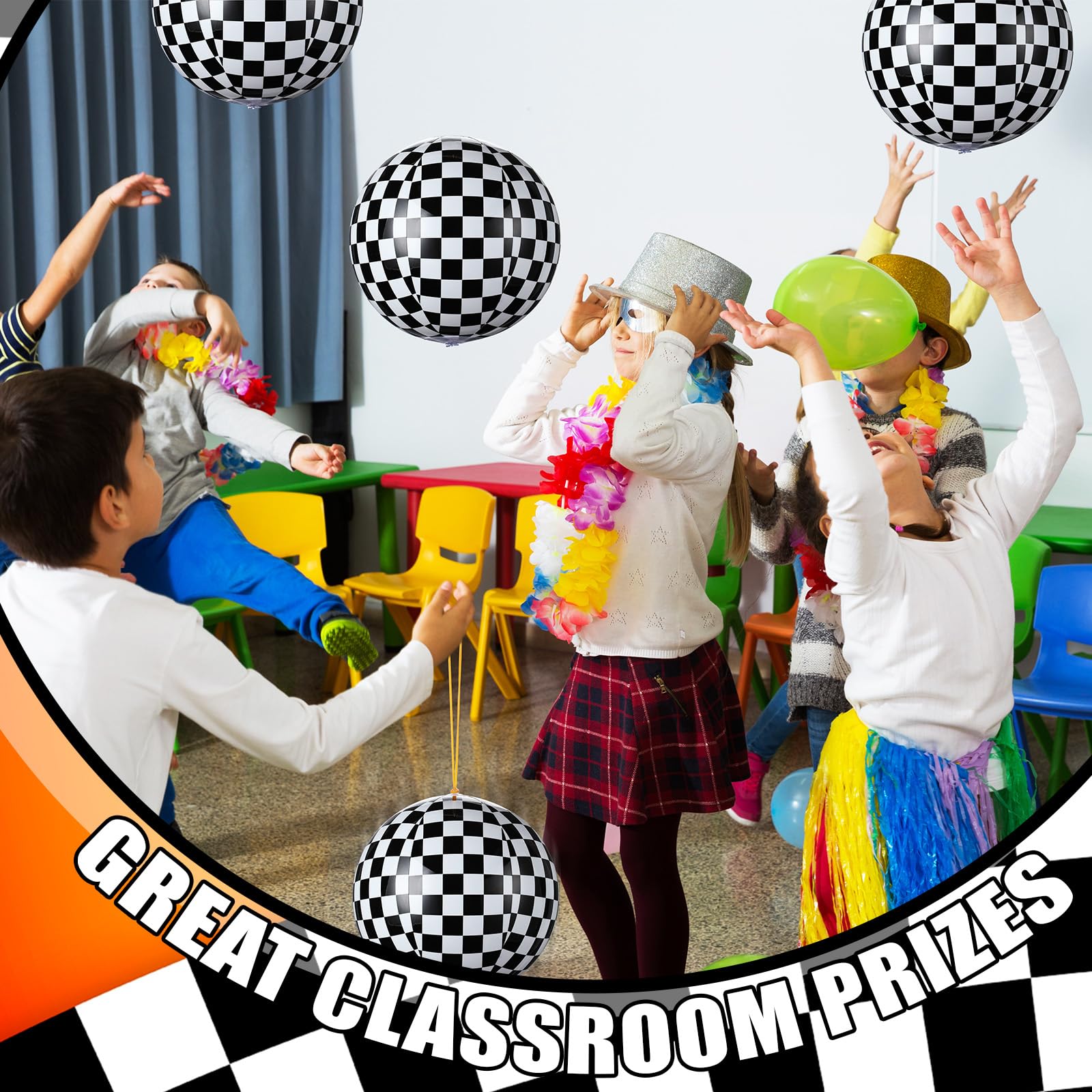 JolliLudo 12 Pcs Punching Balloons – Black & White Checkered PVC Balloons for Kids, Party Favors & Prizes