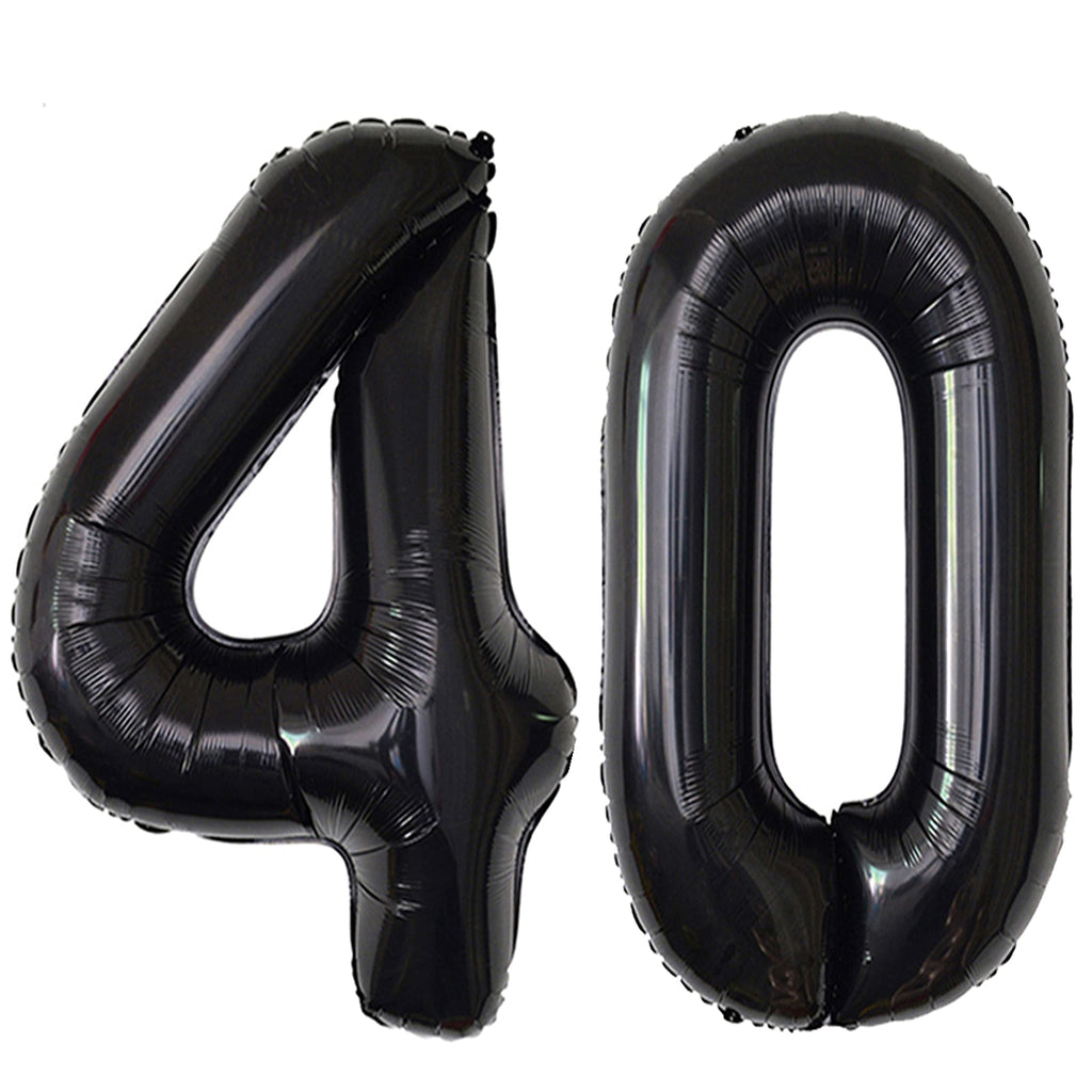Jonhamwelbor Black 40th Birthday Number Balloons — Giant 42-Inch Foil Mylar No.4 & No.0 Set