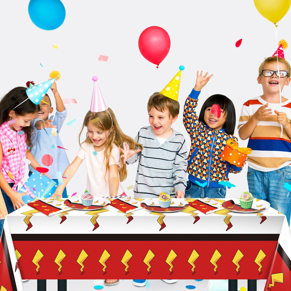 Joottuan 49 Pcs Cartoon Birthday Party Supplies – Red & White Plates, Napkins & Tablecloth