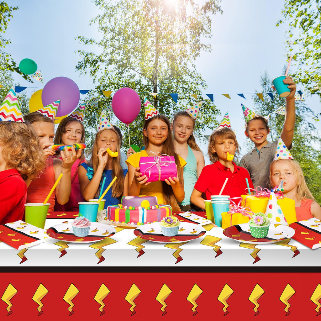 Joottuan 49 Pcs Cartoon Birthday Party Supplies – Red & White Plates, Napkins & Tablecloth
