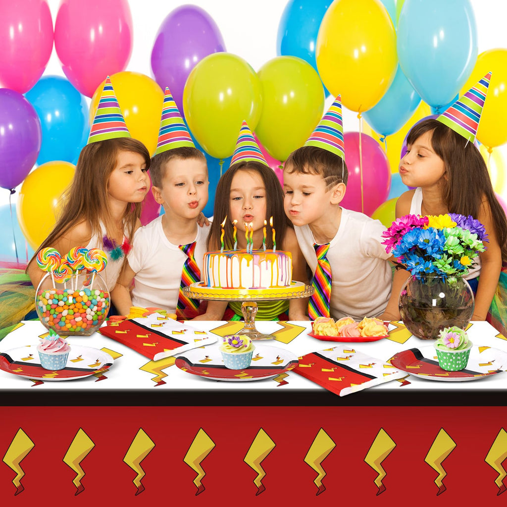 Joottuan 49 Pcs Cartoon Birthday Party Supplies – Red & White Plates, Napkins & Tablecloth