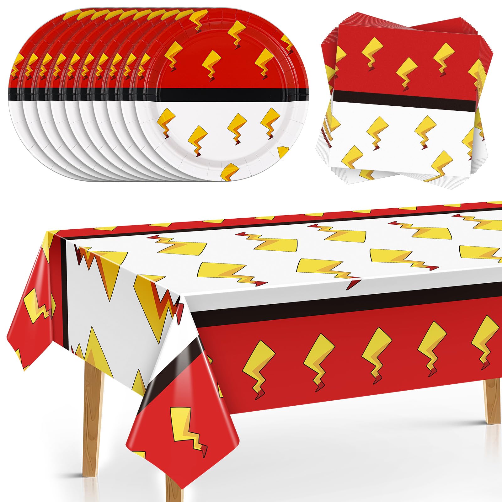 Joottuan 49 Pcs Cartoon Birthday Party Supplies – Red & White Plates, Napkins & Tablecloth