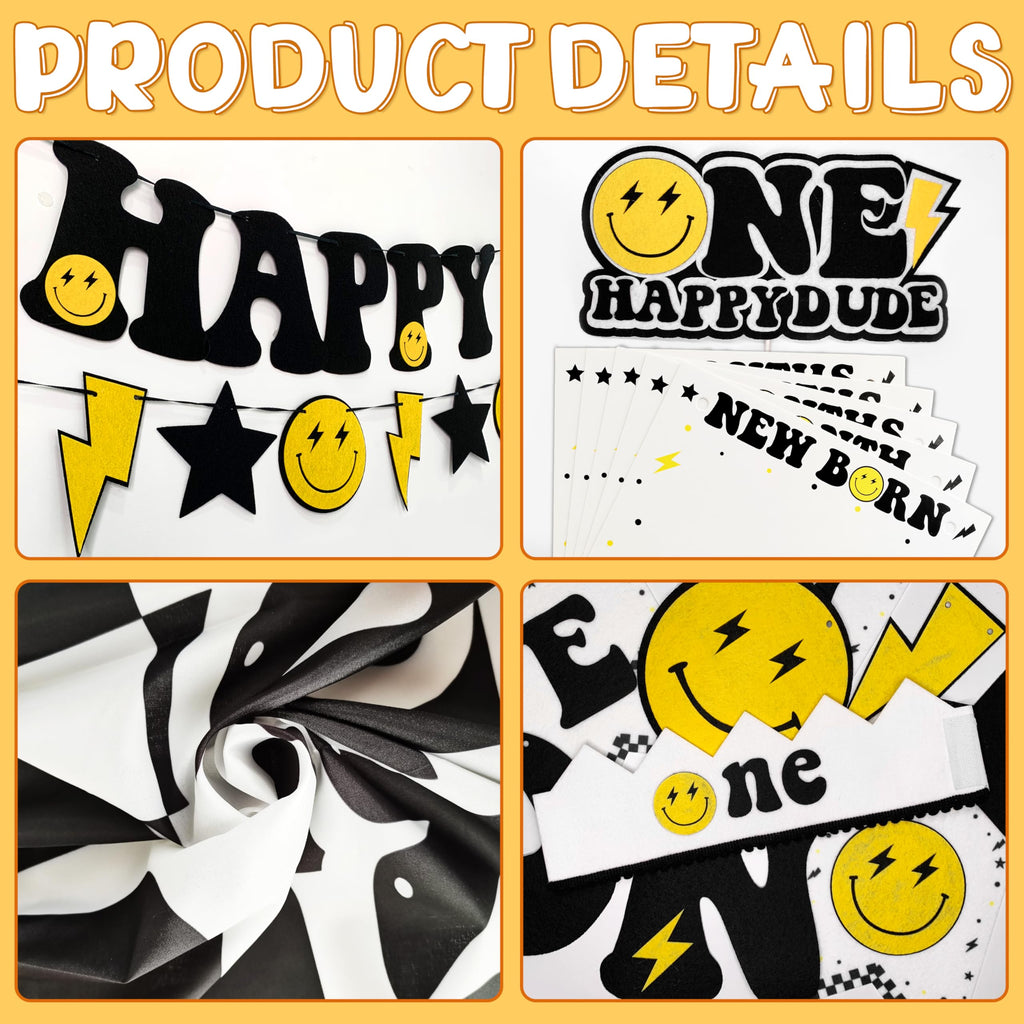 JOPHMO One Happy Dude 1st Birthday Party Pack – Black & Yellow Decor Kit