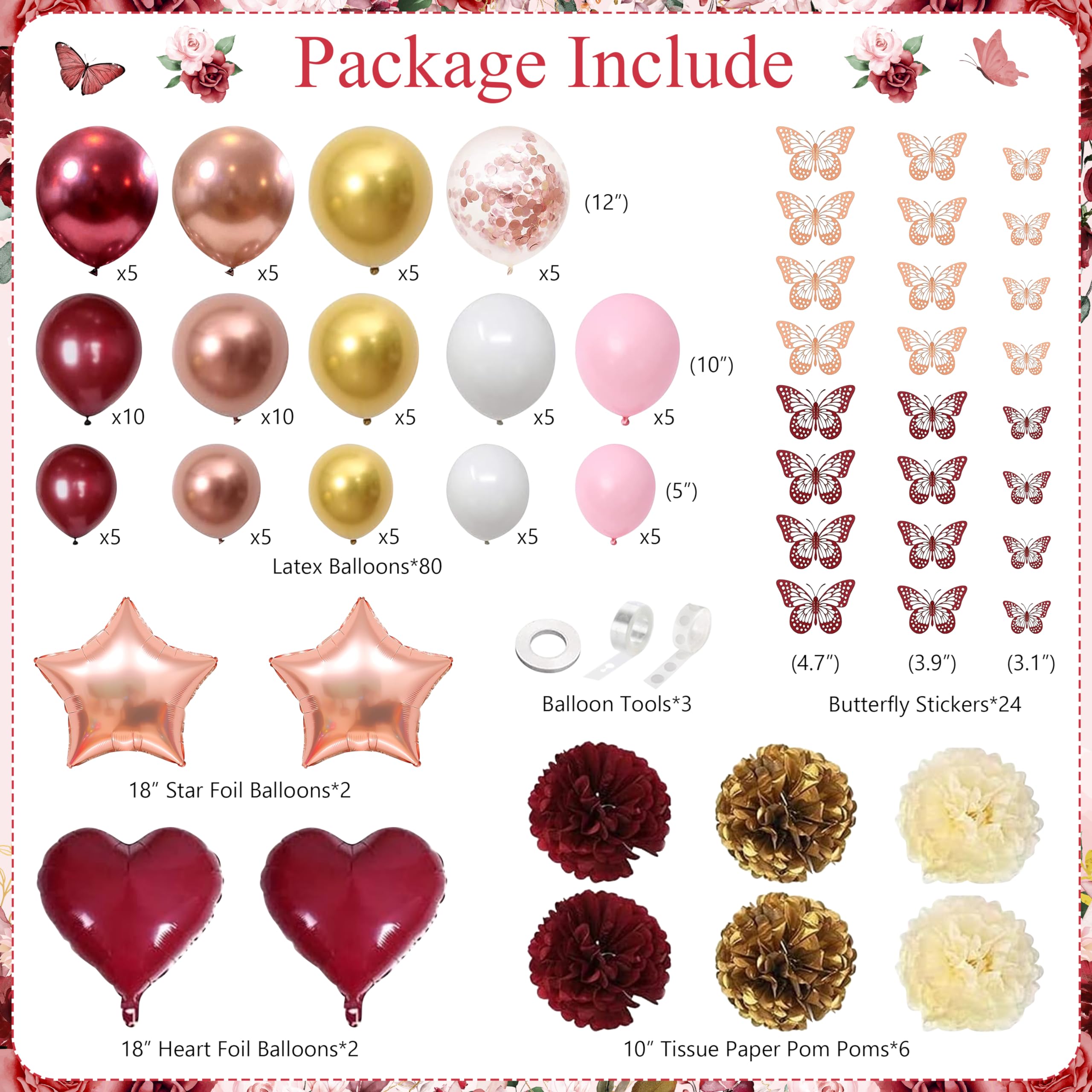 JOPHMO Birthday Decorations Party Pack for Women & Girls – Burgundy Backdrop & Balloon Arch Kit