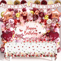 JOPHMO Birthday Decorations Party Pack for Women & Girls – Burgundy Backdrop & Balloon Arch Kit