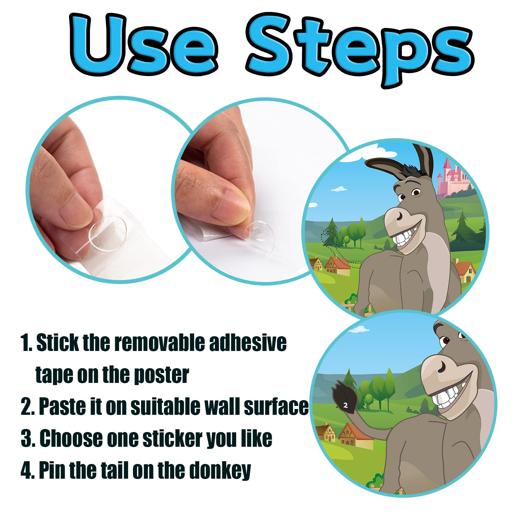 Joy Bang Pin The Tail on The Donkey – Kids Party Game with Tail Stickers & Eye Masks