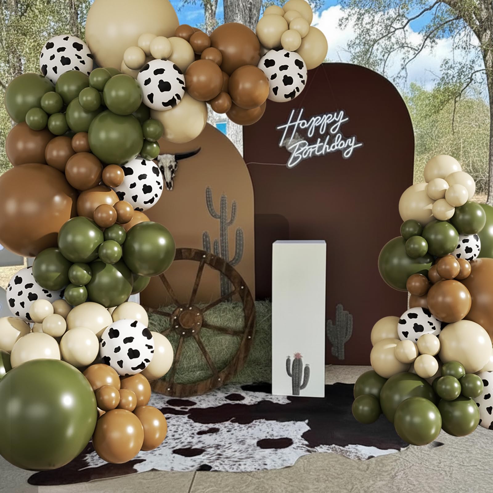 JOYFLOAT Cowboy Green Cow Balloon Garland Arch Kit — Brown, Sand White Balloons for Baby Showers & Western Themes