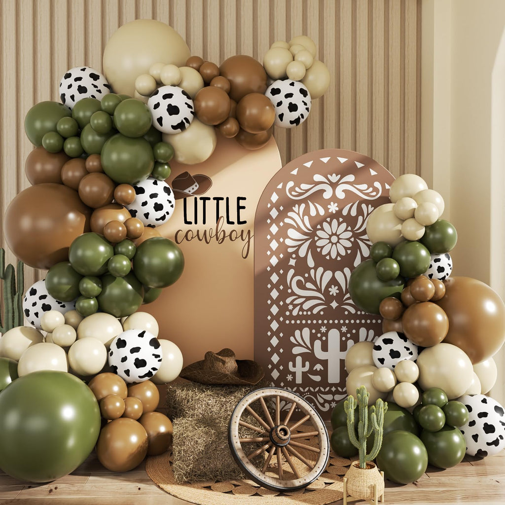 JOYFLOAT Cowboy Green Cow Balloon Garland Arch Kit — Brown, Sand White Balloons for Baby Showers & Western Themes