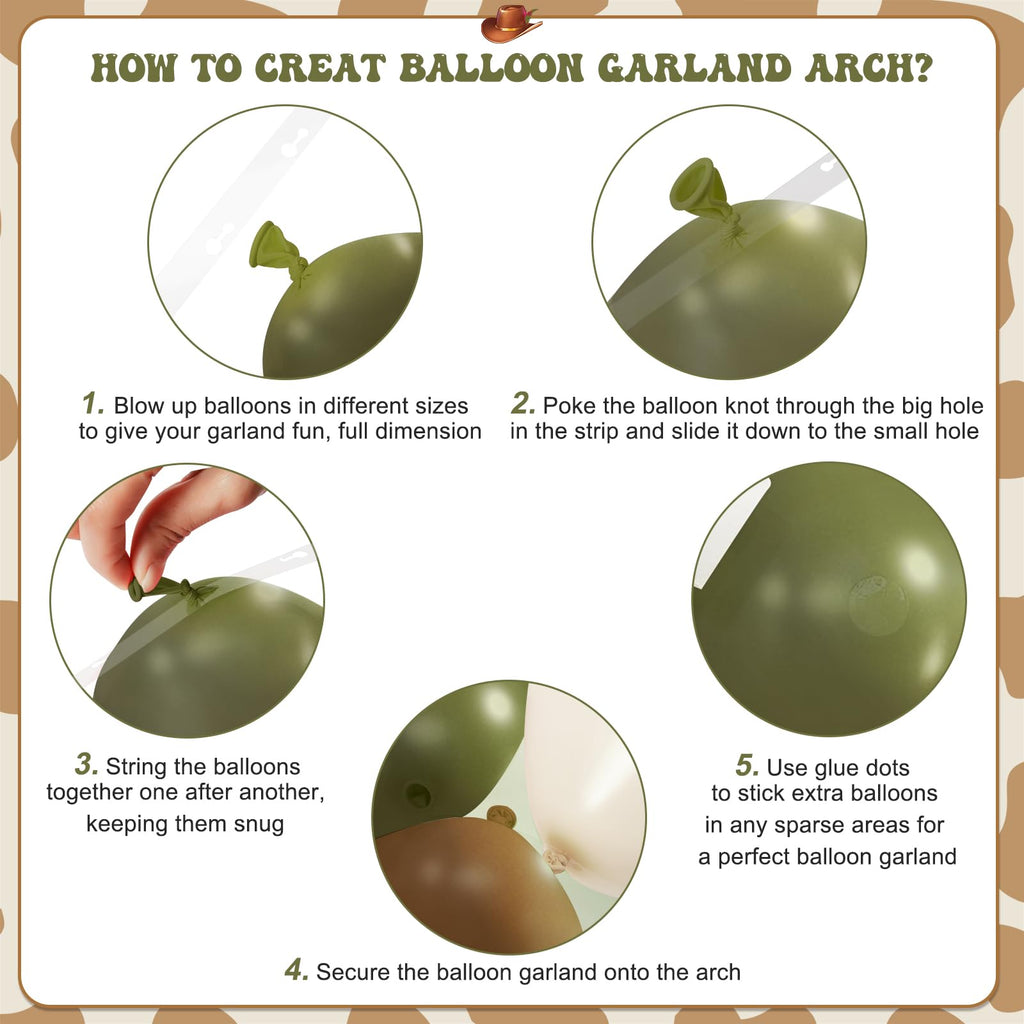 JOYFLOAT Cowboy Green Cow Balloon Garland Arch Kit — Brown, Sand White Balloons for Baby Showers & Western Themes