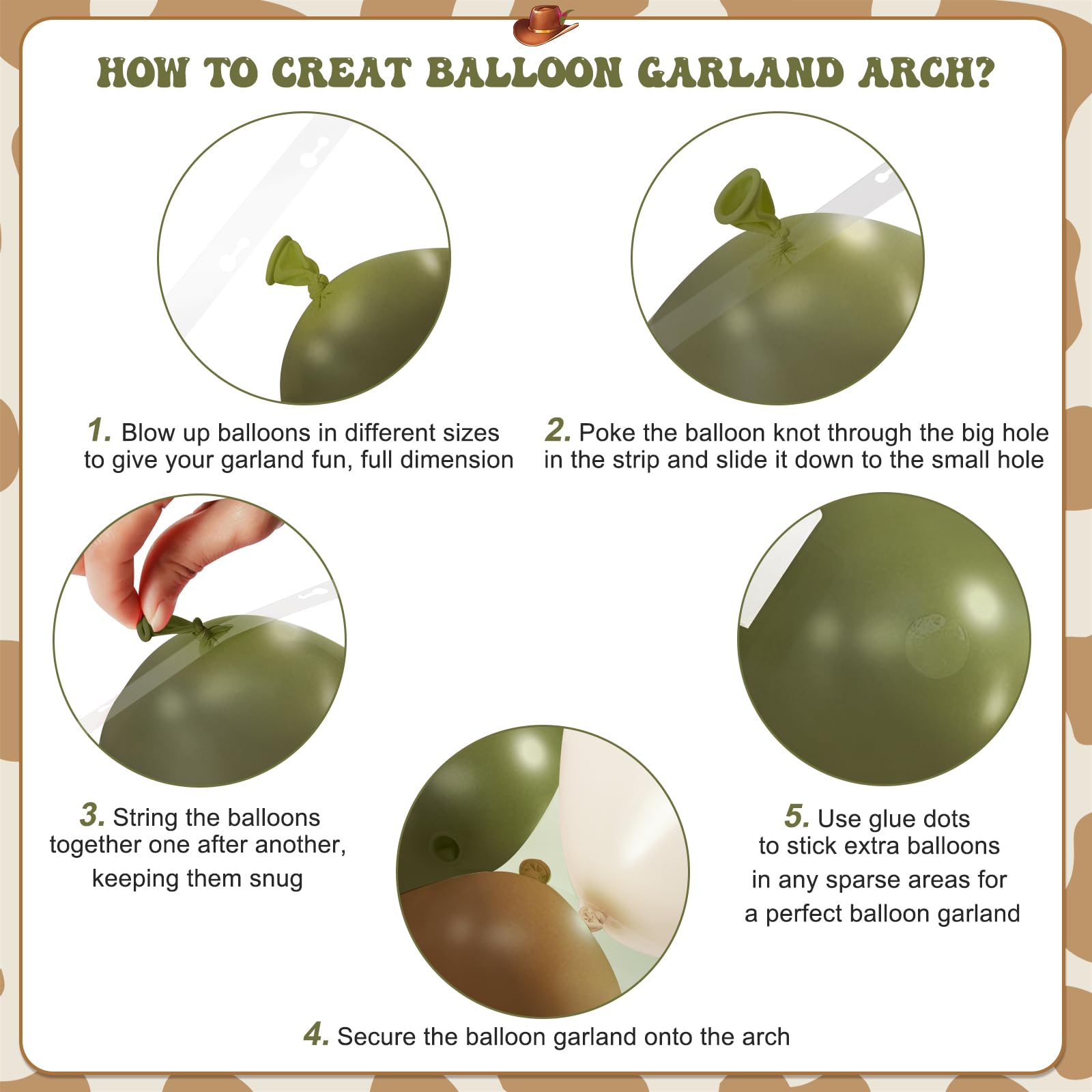 JOYFLOAT Cowboy Green Cow Balloon Garland Arch Kit — Brown, Sand White Balloons for Baby Showers & Western Themes