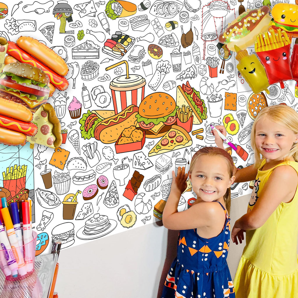 JOYGATHER Groovy Coloring Tablecloth – 72x30 in Kids Poster with Peace Signs & Daisy Retro Designs