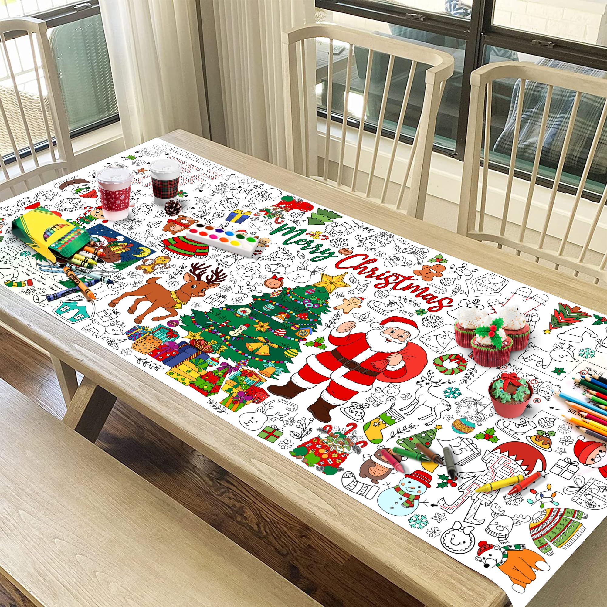 JOYGATHER Christmas Giant Coloring Tablecloth for Kids – 30x72 Inch Large Table Poster