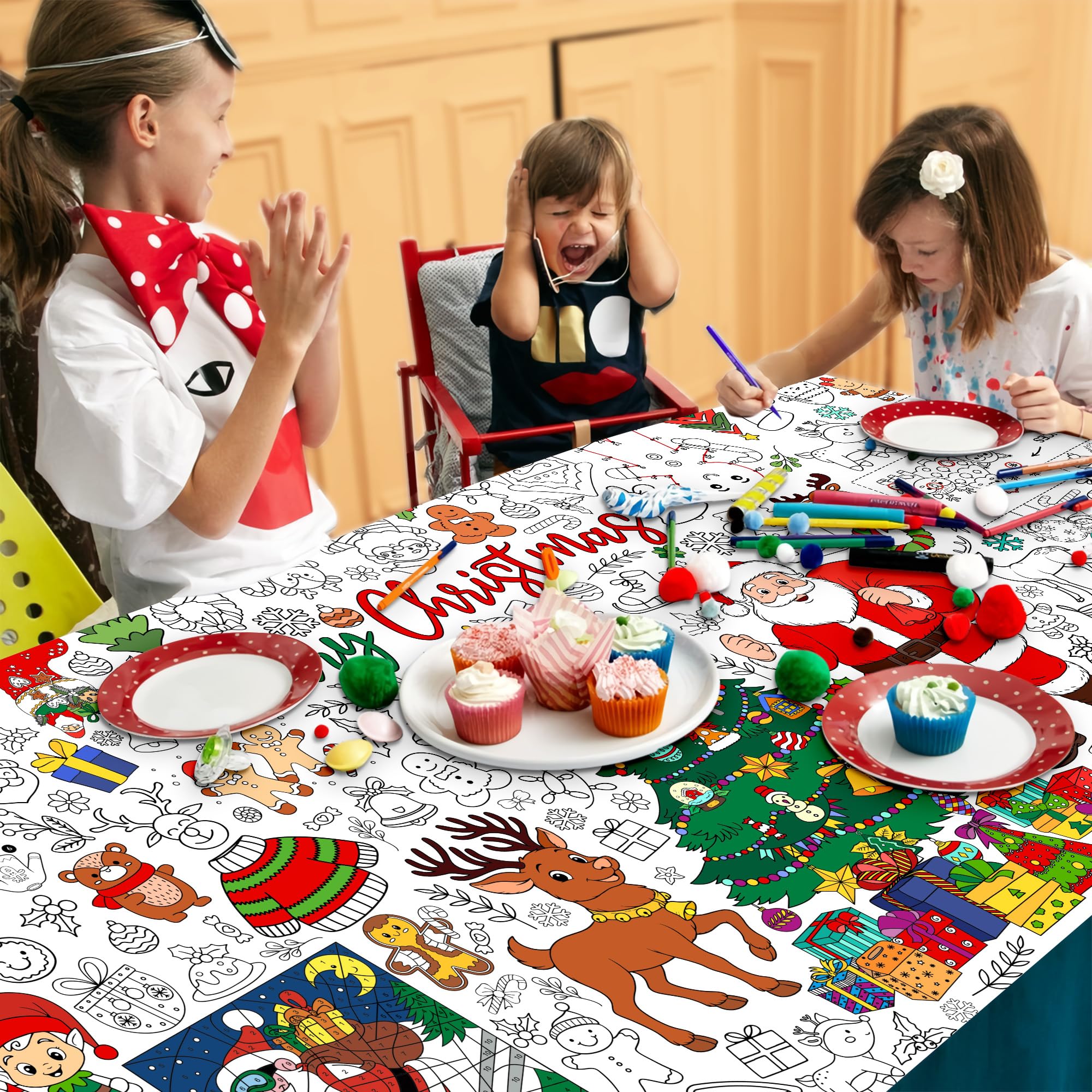 JOYGATHER Christmas Giant Coloring Tablecloth for Kids – 30x72 Inch Large Table Poster