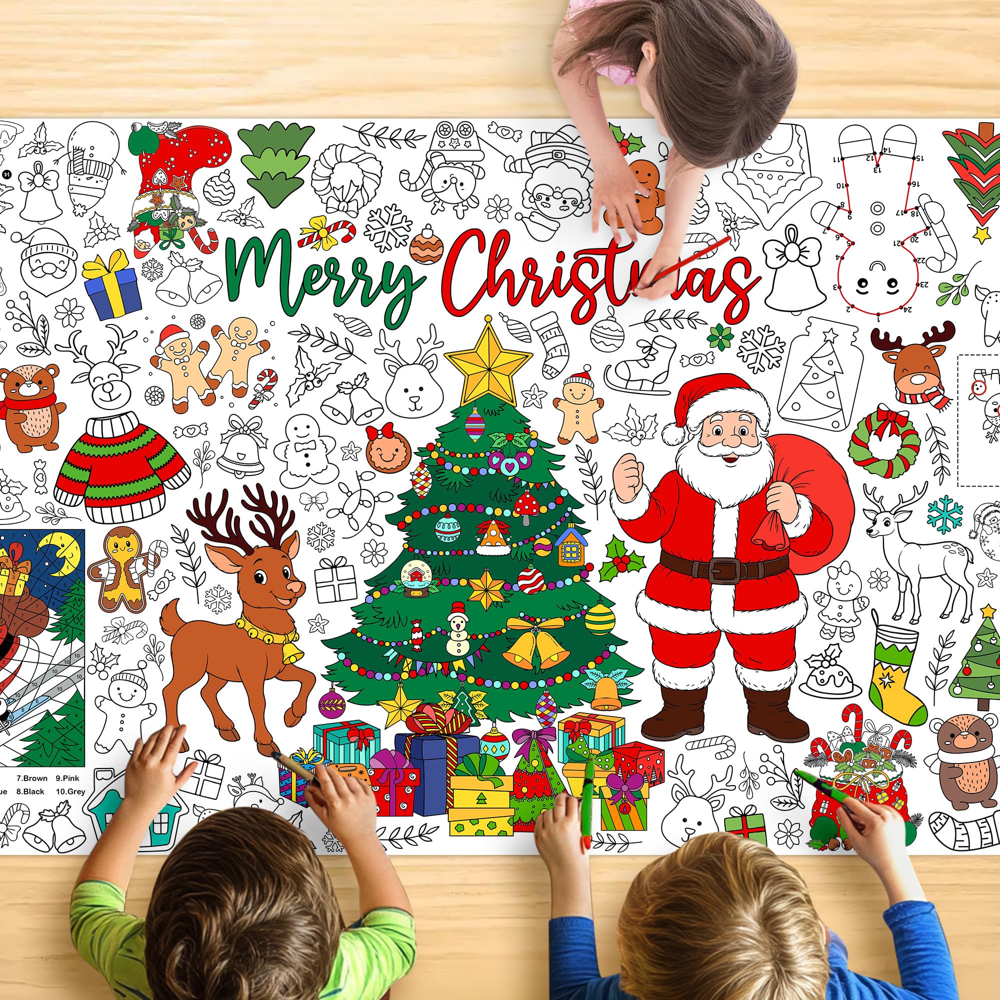 JOYGATHER Christmas Giant Coloring Tablecloth for Kids – 30x72 Inch Large Table Poster