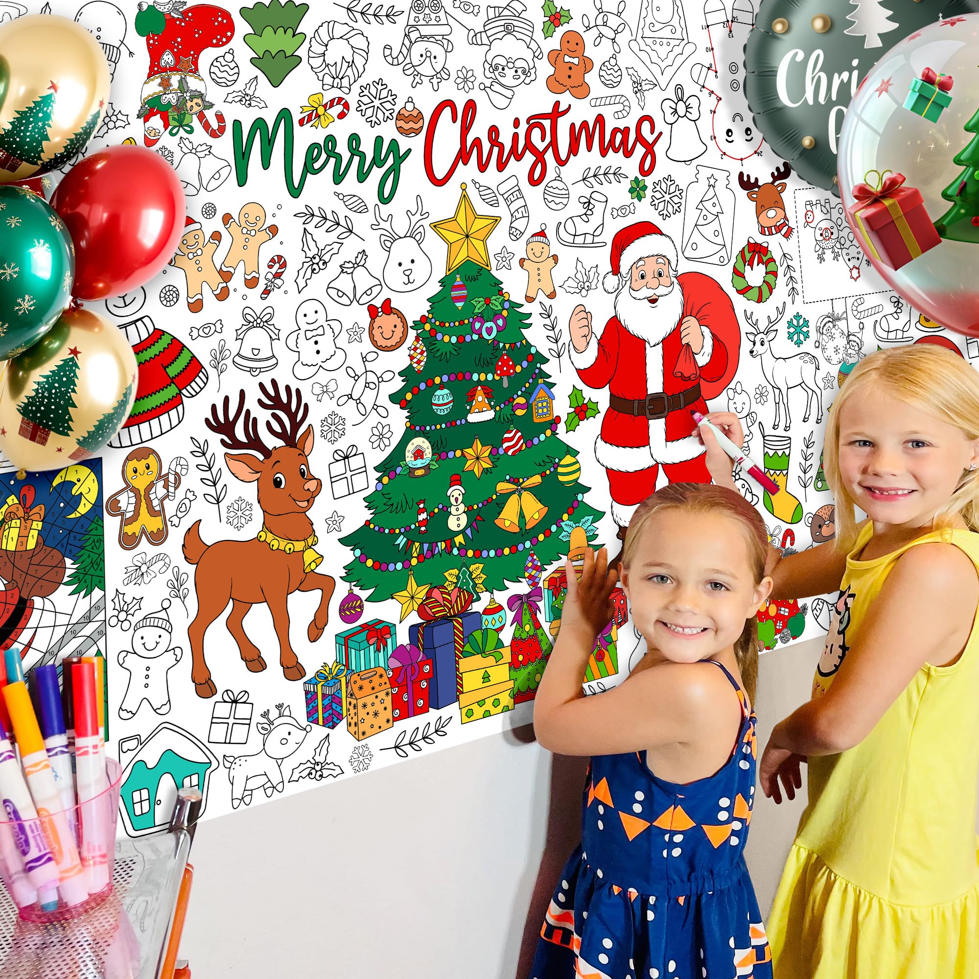 JOYGATHER Christmas Giant Coloring Tablecloth for Kids – 30x72 Inch Large Table Poster
