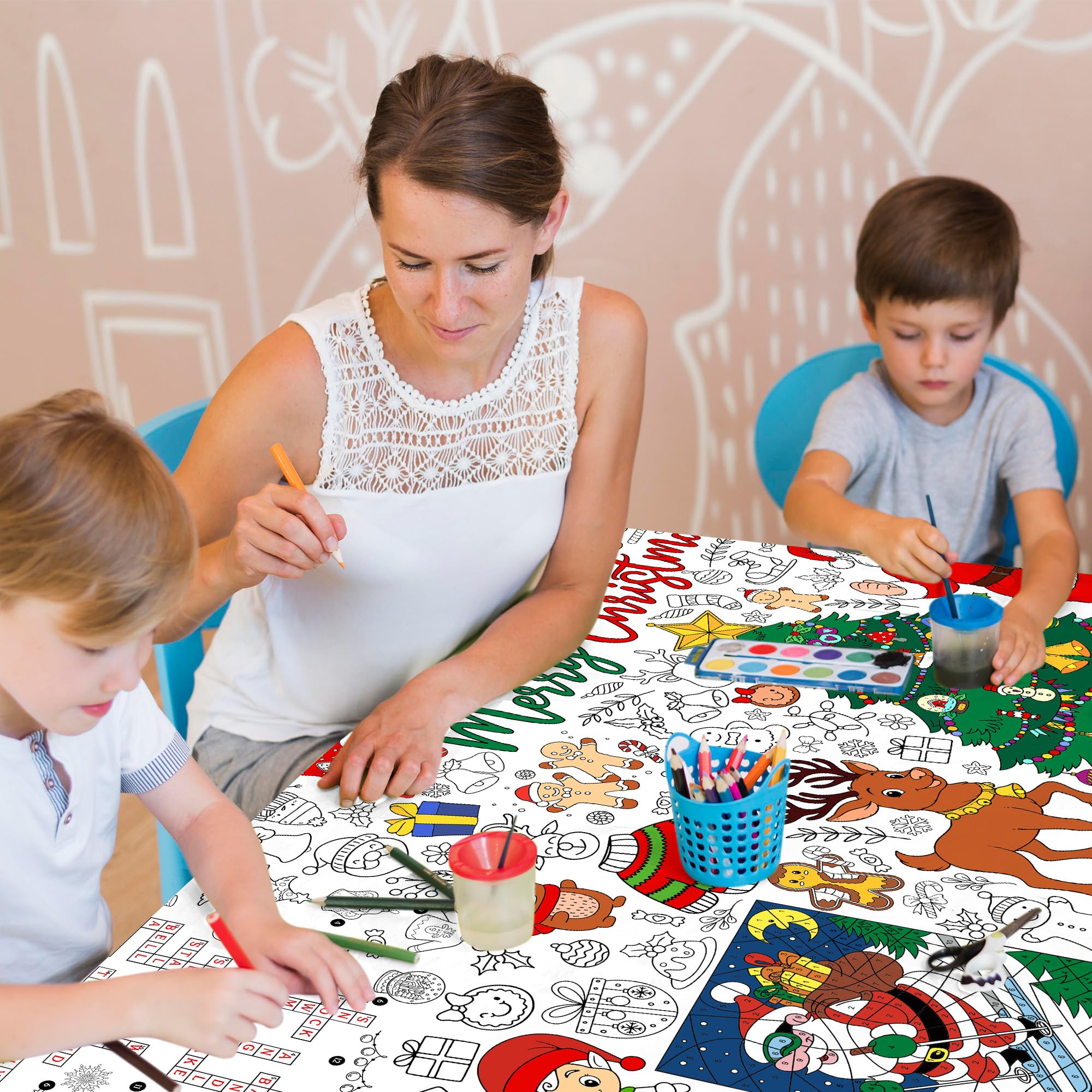 JOYGATHER Christmas Giant Coloring Tablecloth for Kids – 30x72 Inch Large Table Poster