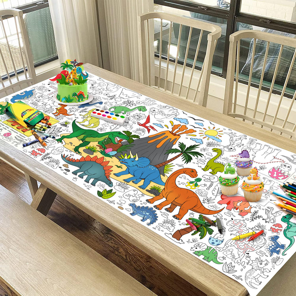 JOYGATHER Dinosaur Coloring Tablecloth – Giant 30x72 in for Parties & Classrooms